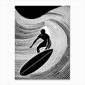 Linocut Black And White Surfer On A Wave art, surfing art, 266 Canvas Print