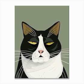 Black And White Cat With Yellow Eyes Canvas Print