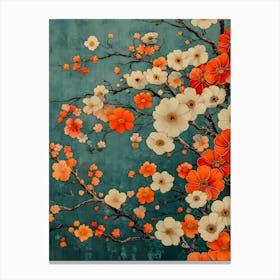 Vintage Botanical Flowers - Blue Background Print Canvas Print