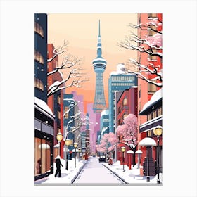 Vintage Winter Travel Illustration Tokyo Japan 2 Canvas Print