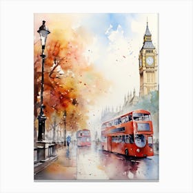 London United Kingdom In Autumn Fall, Watercolour 2 Canvas Print