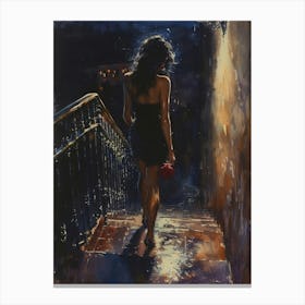 Woman Walking Down The Stairs Canvas Print