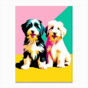 'Bearded Collie Pups' , This Contemporary art brings POP Art and Flat Vector Art Together, Colorful, Home Decor, Kids Room Decor,  Animal Art,  Puppy Bank - 11th Canvas Print
