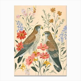 Folksy Floral Animal Drawing Falcon 3 Canvas Print