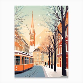 Vintage Winter Travel Illustration Munich Germany 4 Canvas Print