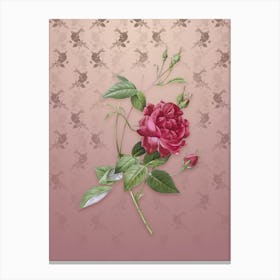 Vintage Blood Red Bengal Rose Botanical on Dusty Pink Pattern n.1146 Canvas Print
