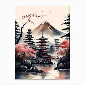 Japanese Landscape Watercolor Painting (32) Canvas Print