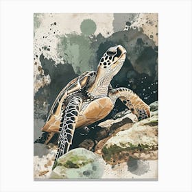 Sea Turtle On The Rocky Beach Watercolour Inspired 2 Canvas Print