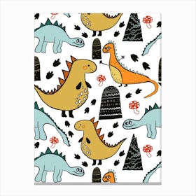 Dinosaurs And Mountains Canvas Print