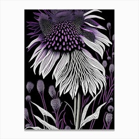 Purple Coneflower Wildflower Linocut 1 Canvas Print