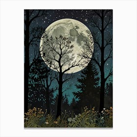 Full Moon In The Forest Style William Morris Art Print Canvas Print