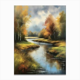 Autumn forest river.Printable Wall Art, Vintage Landscape, Farmhouse Wall Decorations, Vintage Landscape Oil Painting.3 Canvas Print