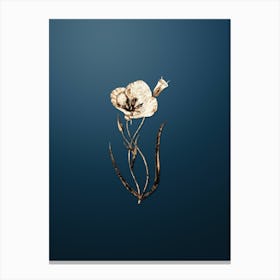 Gold Botanical Satiny Calochortus Flower Branch on Dusk Blue n.0592 Canvas Print