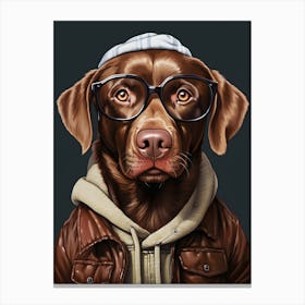 Chocolate Lab Labrador Dog Wearing Glasses Canvas Print