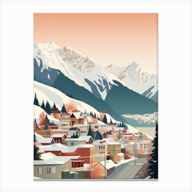 Vintage Winter Travel Illustration Queenstown New Zealand 3 Canvas Print