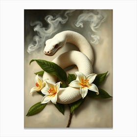 White Snake And Lilies Canvas Print