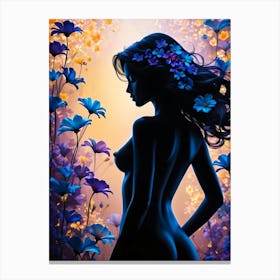 Silhouette of Naked Woman with Floral Frames #2 Canvas Print