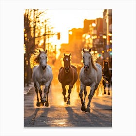 Horses Running In The Street. Generated AI. Art Print Canvas Print