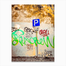 Parking Sign & Graffiti Canvas Print