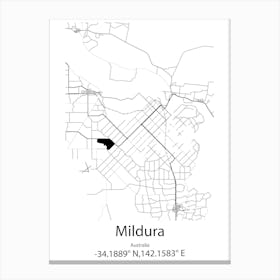 Mildura,Australia Minimalist Map Canvas Print