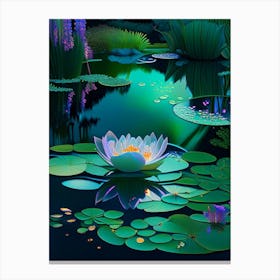 Pond With Lily Pads, Water, Waterscape Holographic 2 Canvas Print