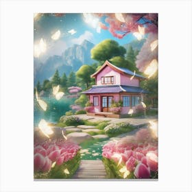 Pink House In Spring Canvas Print