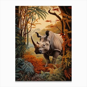 Rhino In The Trees At Sunset Realistic Illustration 1 Canvas Print
