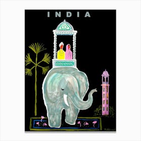 India, Traveling On a Big Elephants Back Canvas Print