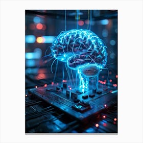 Cyber Brain Concept Embodying Ai And Innovation Neon Glowing Circuits Interlaced With Transparent H (1) Canvas Print