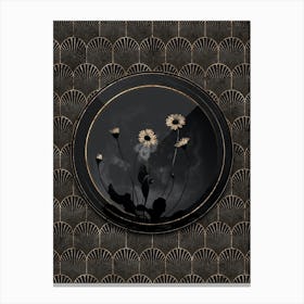 Shadowy Vintage Daisy Flowers Botanical in Black and Gold Canvas Print