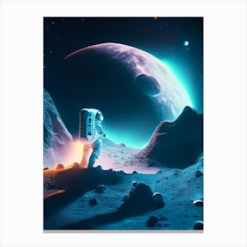 Astronaut Landing On Moon Neon Nights Canvas Print