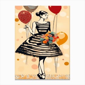 Vintage Girl With Balloons Canvas Print