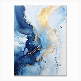 Blue, White, Gold Flow Asbtract Painting 0 Canvas Print
