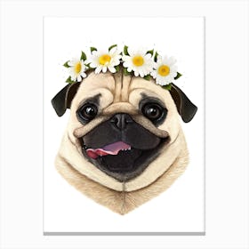 Pug With Flowers Canvas Print