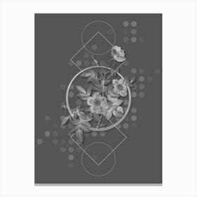 Vintage Alpine Rose Botanical with Line Motif and Dot Pattern in Ghost Gray Canvas Print