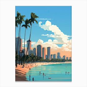 Waikiki Beach Hawaii, Usa, Flat Illustration 3 Canvas Print