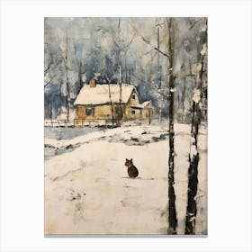 Vintage Winter Animal Painting Mouse 2 Canvas Print