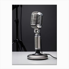 Vintage Microphone Design In Gray Tones Anchoring A Professional Recording Setup Sleek Metallic Sur Canvas Print