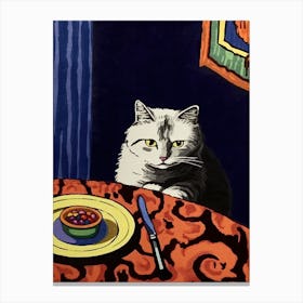White Cat And Pasta 7 Canvas Print