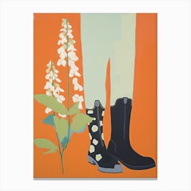 A Painting Of Cowboy Boots With Snapdragon Flowers, Pop Art Style 5 Canvas Print