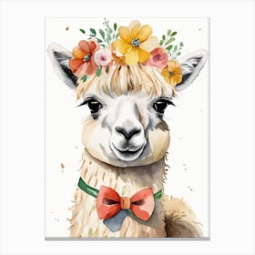 Baby Alpaca Wall Art Print With Floral Crown And Bowties Bedroom Decor (11) Canvas Print