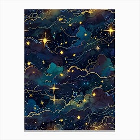 Seamless Pattern With Stars And Clouds 1 Canvas Print