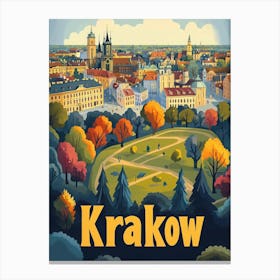 Aihrgdesign A Mid Century Modern Travel Poster For Krakow 3 Canvas Print