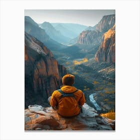 Man Looking At A Canyon Canvas Print