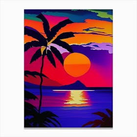 Palm Tree Beach Colourful Sunset Canvas Print