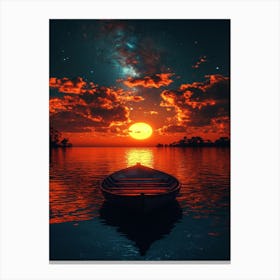 Sunset With A Boat 4 Canvas Print