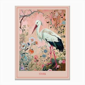 Floral Animal Painting Stork 2 Poster Canvas Print