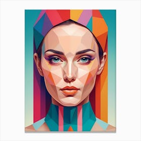 Colorful Geometric Woman Portrait Low Poly (6) Canvas Print