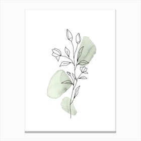 Boho Botanical, Line Wildflower, Sage Green Watercolor Canvas Print