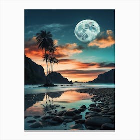 Sea ​​And Moon Art Canvas Print